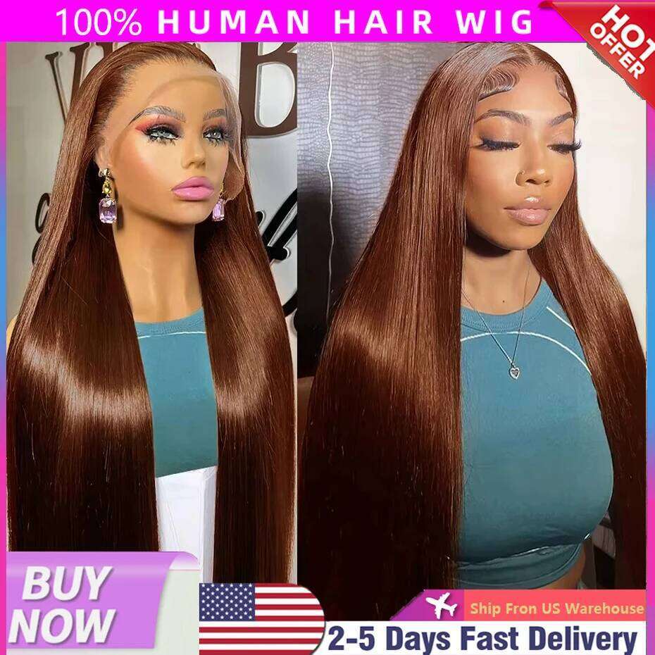 13x4 30 40 Inch Chocolate Brown Straight Front Human Hair Wig 13x6 Transparent Hd Pre Plucked Lace Frontal Wigs For Women