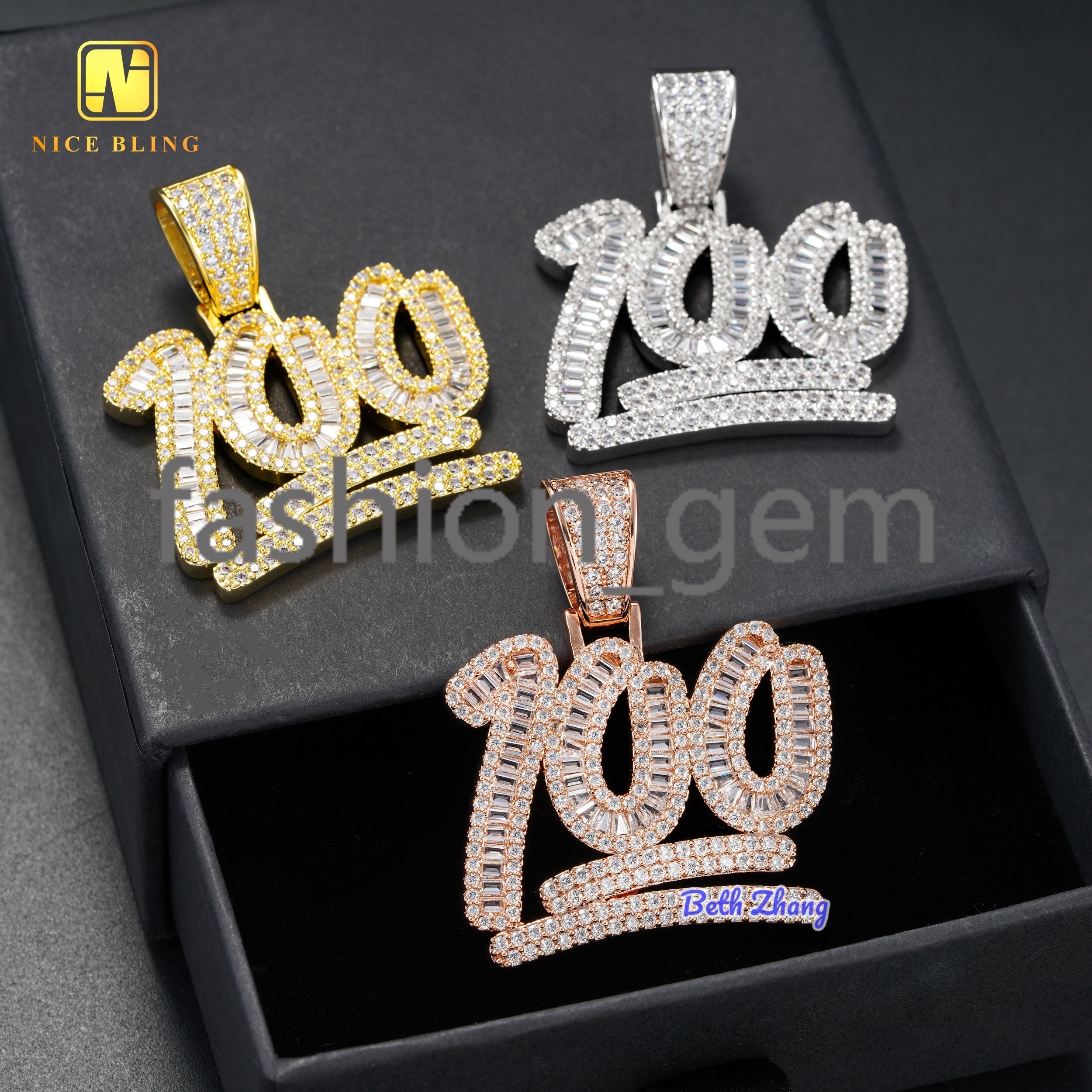 Pass Diamond Tester Custom Hip Hop Jewelry 100 Points Iced Out Number Pendant 925 Silver baguette Moissanite Diamond Pendant