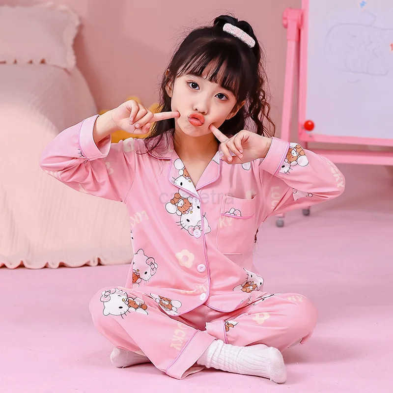 Sanrio Lovely Cinnamoroll Girls Pajama Sets Korea Style Cartoon Print Nightwear Set Soft Comfortable Breathable Home Clothes Autumn XJ250618XJ250618
