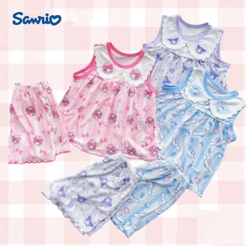 Sanrio Sanriou Kuromi Cinnamoroll Model Sleeveless Suit Home Clothing Summer 2025 Thin Childrens Pajamas Girls Pajamas Cartoon Gift XJ250618XJ250618