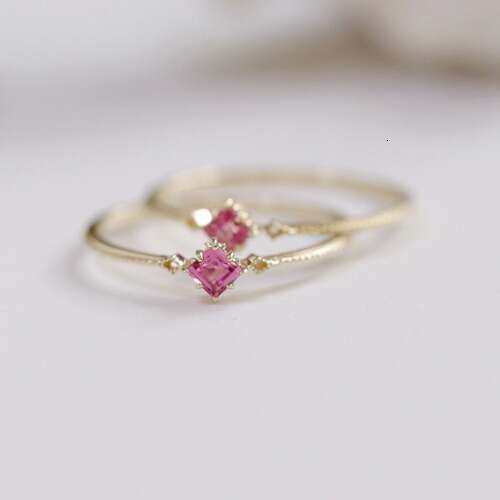 "Natsume's Book of Friends" 14K Color Natural Pink Tourmaline Light Luxury Small Stacking Ring