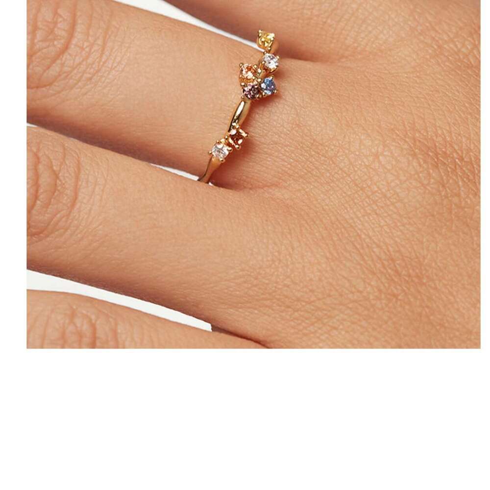 Spanish PD Exquisite Sparkling Seven Diamond Zircon Light Luxury Style Elegant Gold Versatile High-end Ring