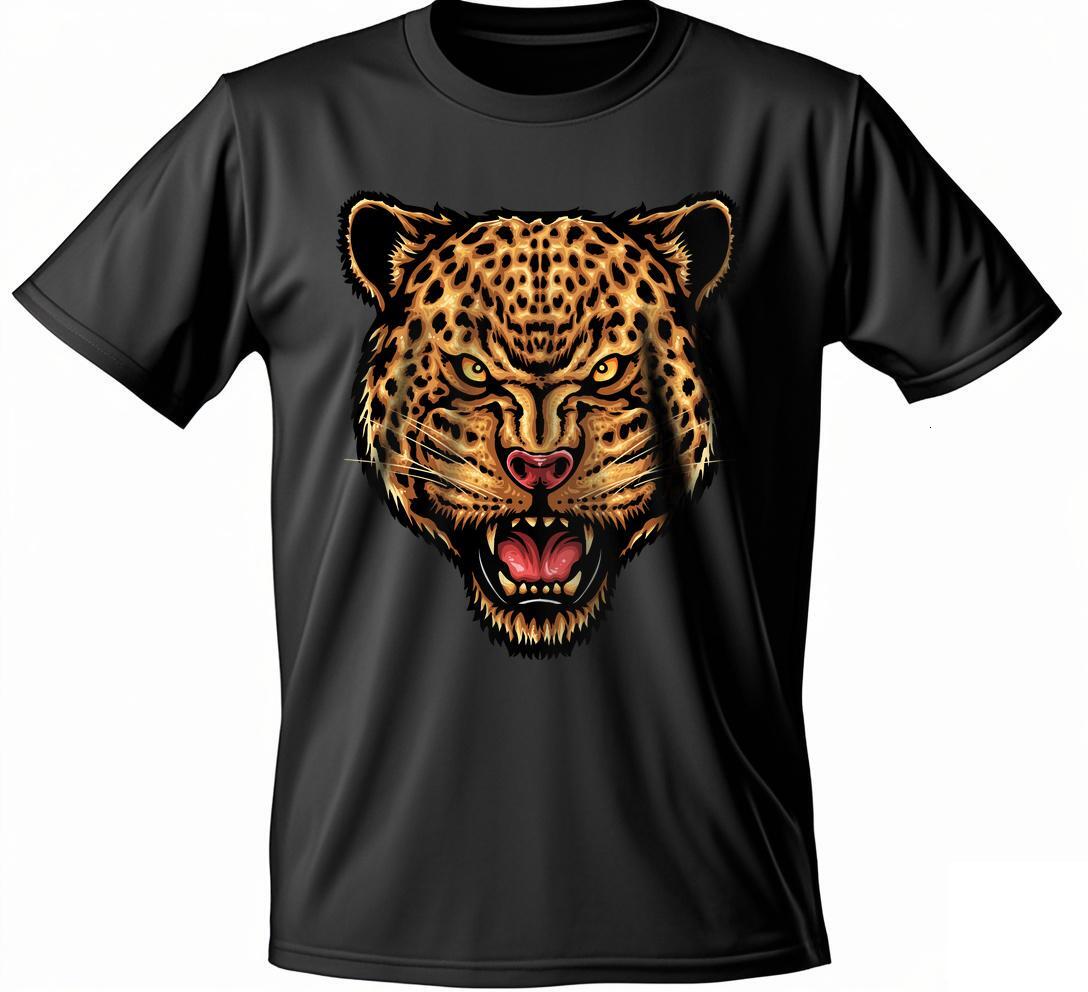 T Shirts Round collar Cotton White Leopard S-3XL Short sleeve black Men