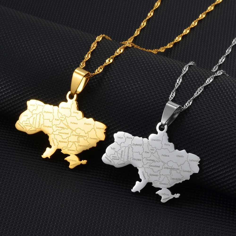 Anniyo Ukraine Map Pendant Necklace Ukrainian Jewelry With Water Wave Chain for Women Girls # 273221 W250618