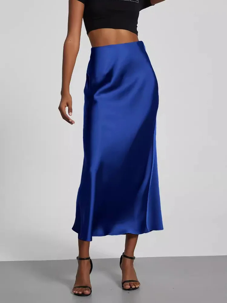 21 Colors 2025 Womens Elegant High Waist Satin Long Skirts Female Summer Solid Color Faldas 250617