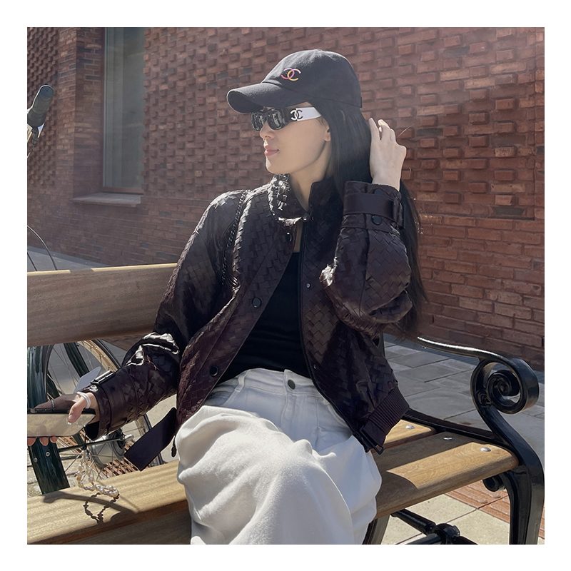 Keli leather jacket lightly painted red imported lamb real leather jacket women's coat