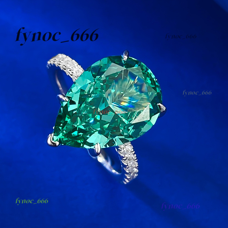 Pass Diamond Tester Green Pear Cut Moissanite Pave Engagement Ring Hot Selling 925 Silver Vvs Diamond Ring Women Jewelry