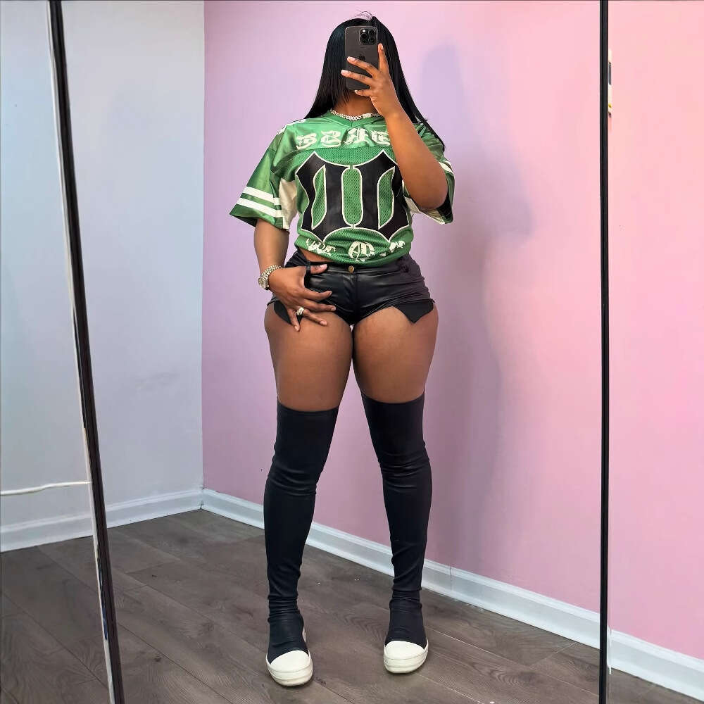 Summer New Women's Fashion Sexy Trendy Letter Print Round Neck Loose Short Sleeve B5