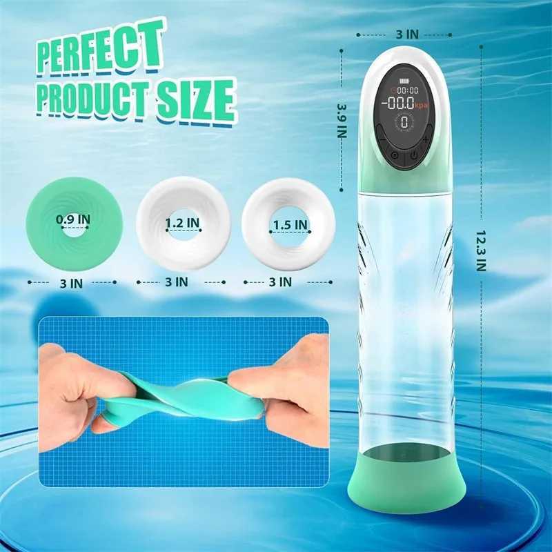IPX7 Electric Vacuum Waterproof LCD Display 4 Pressure Levels 9 Suction Training Penis Extender Bigger Penis Pump Male Sex Toys W250618