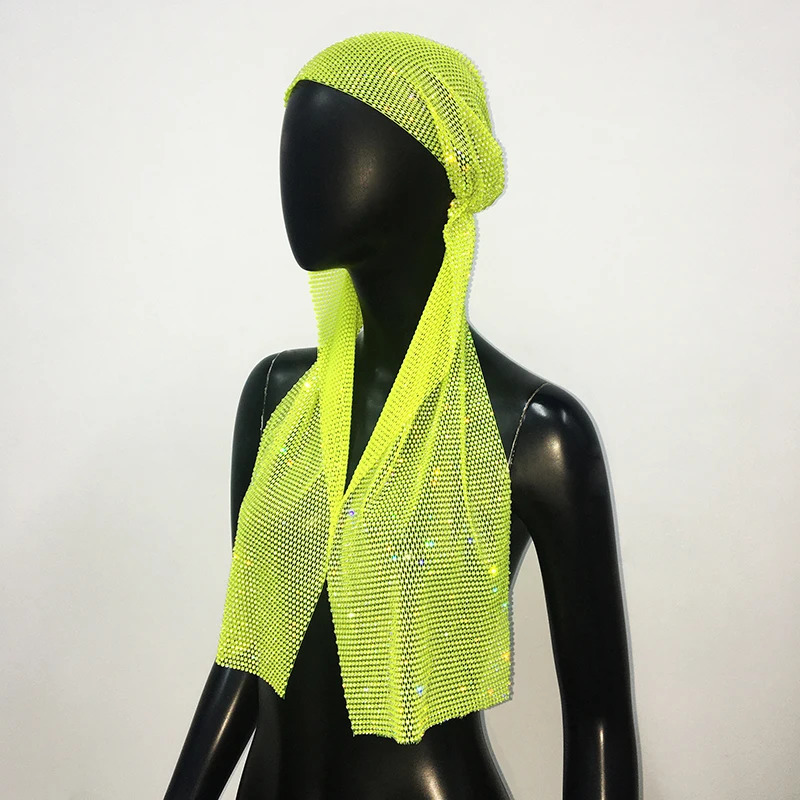 Fishnet Glitter Rhinestone Y2K Beanie Balaclava Womens Cap Crystal Diamond Nightclub Rave Party Turban Hat Muslim Head Wraps 250618