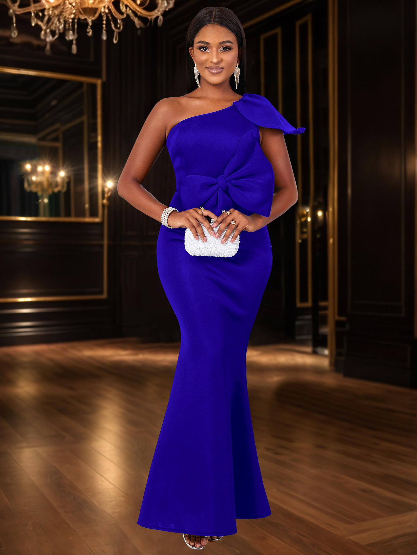 One Shoulder Mermaid Bodycon Dress Long Women Gowns With Bow Formal Party Wedding Birthday Sexy Fashion