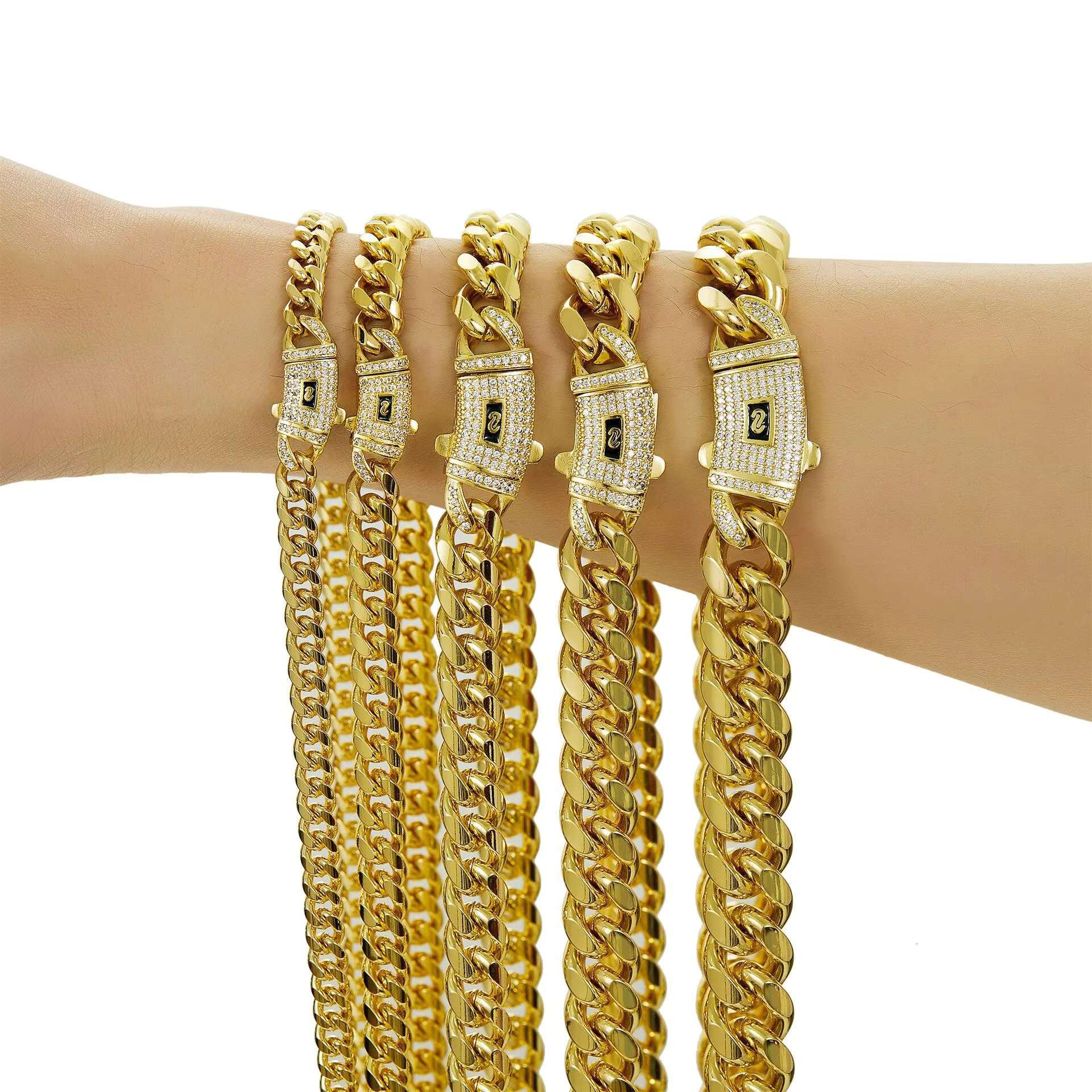 Fashion Stocks Mens 14k Gold Plated Stainless Steel Miami Cuban Link Chain Necklace