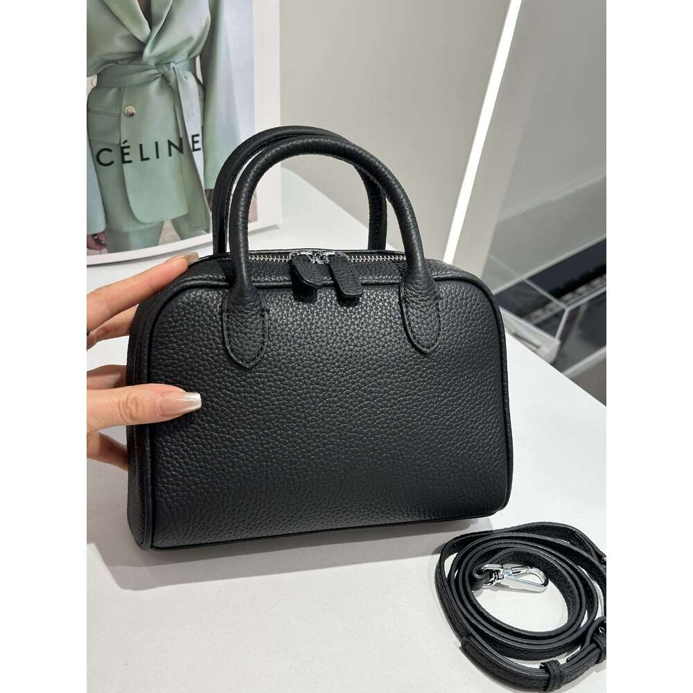 Women's Crossbody bag Bowling Mini Handbag Pillow Genuine Leather Elegant Boston Bag