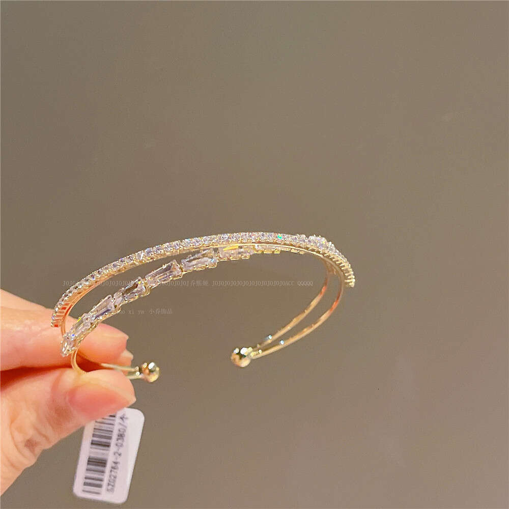 Qiao Xiya Adjustable Open Cross Micro-inlaid Flower Zircon Bracelet 2023 Dongdaemun Elegant Light Bangle