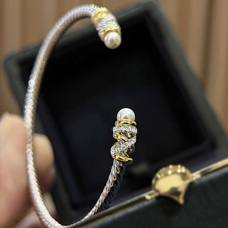 Luxury jewelry designer bracelet personality double pearl Fried Dough Twists opening bracelet female niche design high-level exquisite temperament ver
