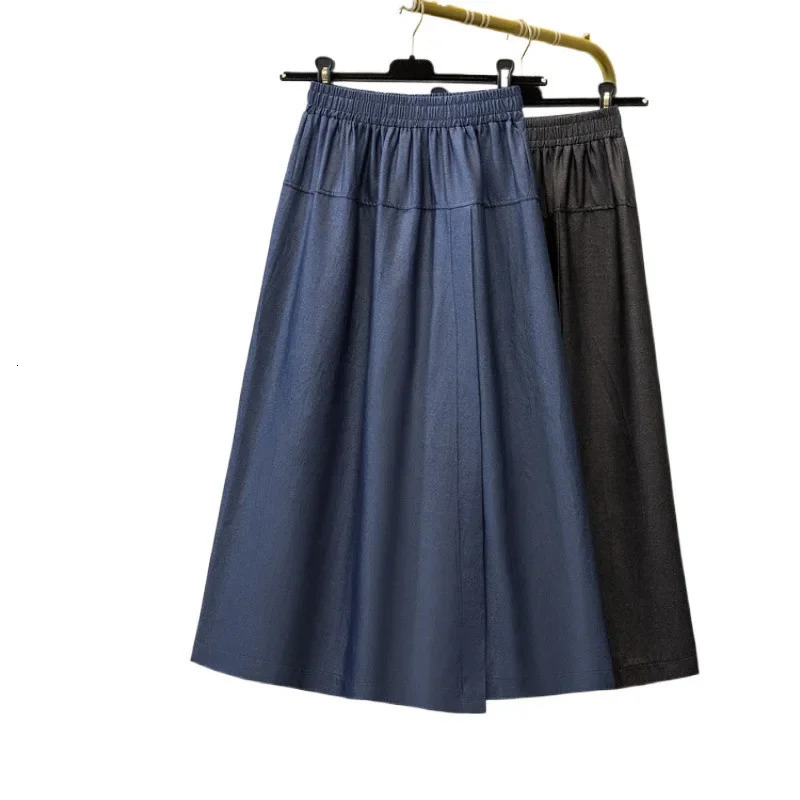 Plus Size Plus Size Style Slim Fit Lyocell Denim Shorts Summer Thin Elastic Waist Cool Wide Leg Slit Skirt Pants for plus 250609