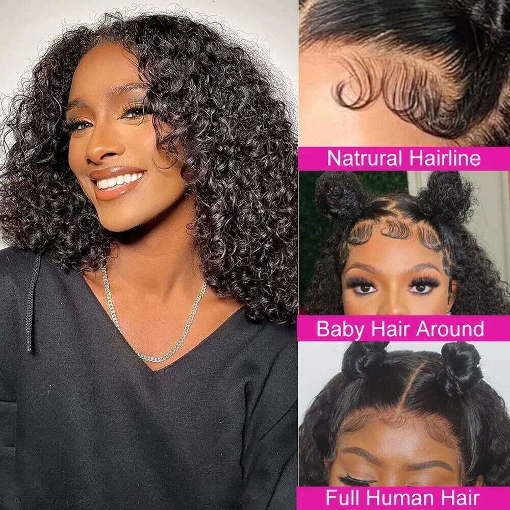 Brazilian Deep Wave Short Bob 13x6 HD Frontal 100 Human Hair Natural Hairline Remy Curly 13x4 Lace Front Wig 14 16 Inch