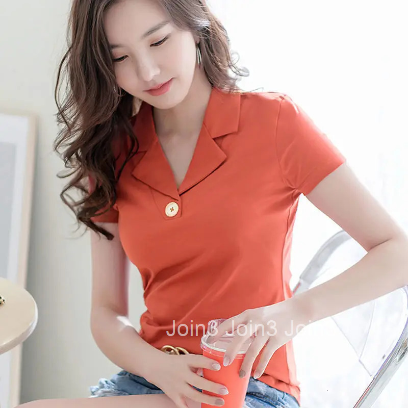 Womens T Shirts with Sleeves Top Plain Polo Neck Shirt White Clothes Youth Synthetic Cute Trend Y2k Fashion Luxury Cotton Sale