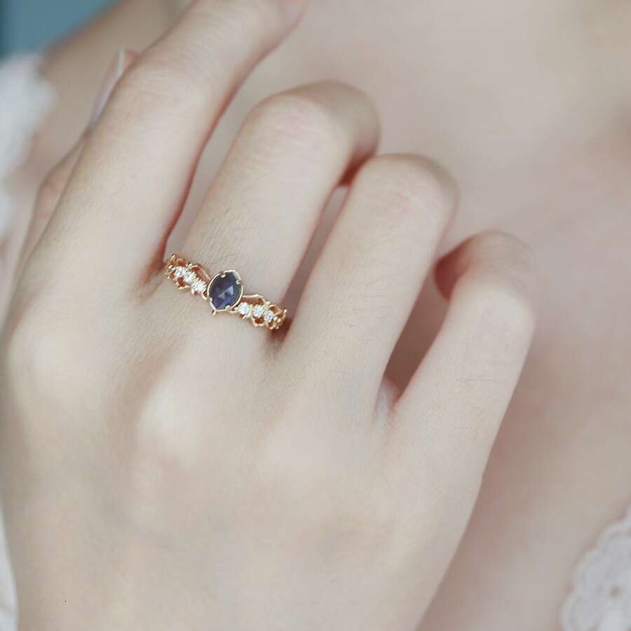 Christmas Limited Edition High Imitation Natural Blue Labradorite Hollow Plated 14K Light Luxury Versatile Simple Ring
