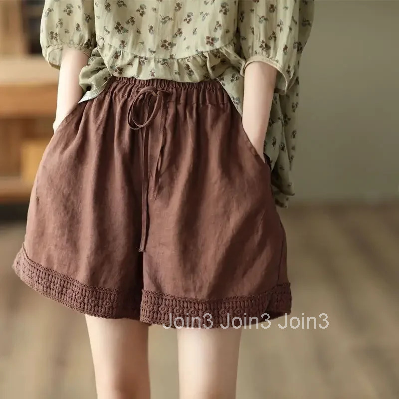 Linen Woman Short Pants Elastic Waist Cotton Wide High Shorts for Women Stretchy Youthful Trend 2025 Outdoor XL Y2k Harajuku Hot