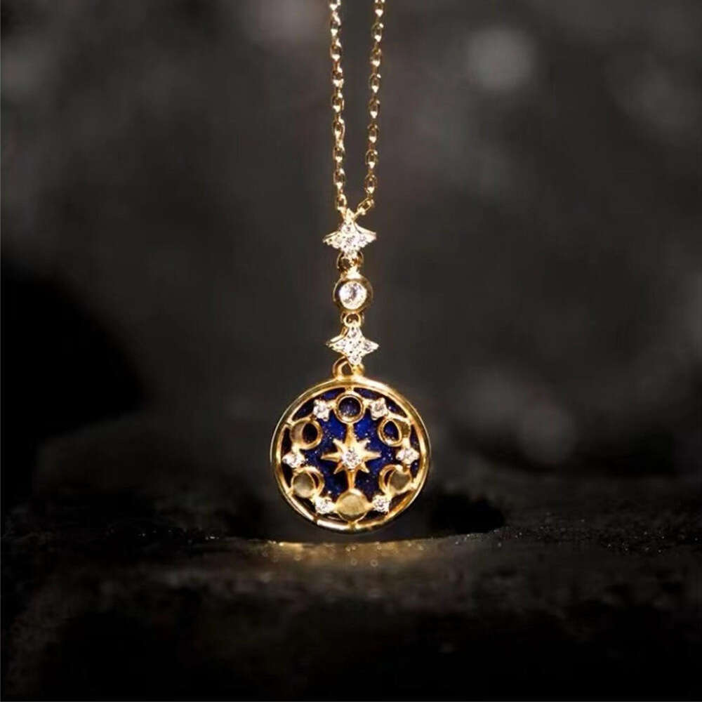 Blue Sand Stone Sun Moon Star Exquisite Collarbone Ins Necklace Personality Light High-end Sier Temperament Women's Chain