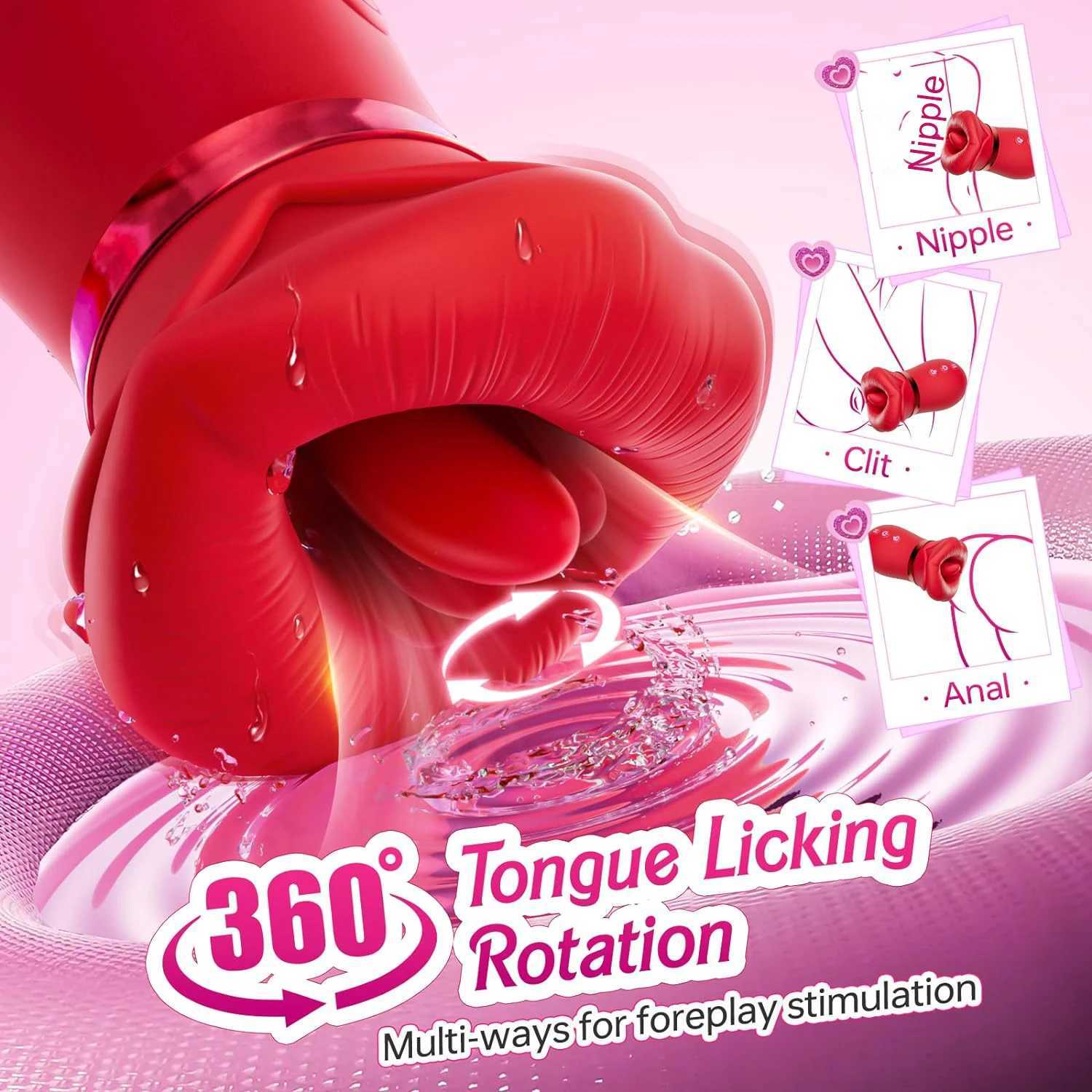 APP 4 In 1 Oral Suction Vibrator Rose Sex Toy Tongue Licking And Sucking Adult Toy Clitoris Nipple G spot Vibrator For Female W250618