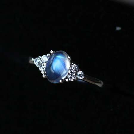 Sri Lankan Natural Moonstone Ring with Blue Light Glass Body, Simple and Versatile Gift for Women