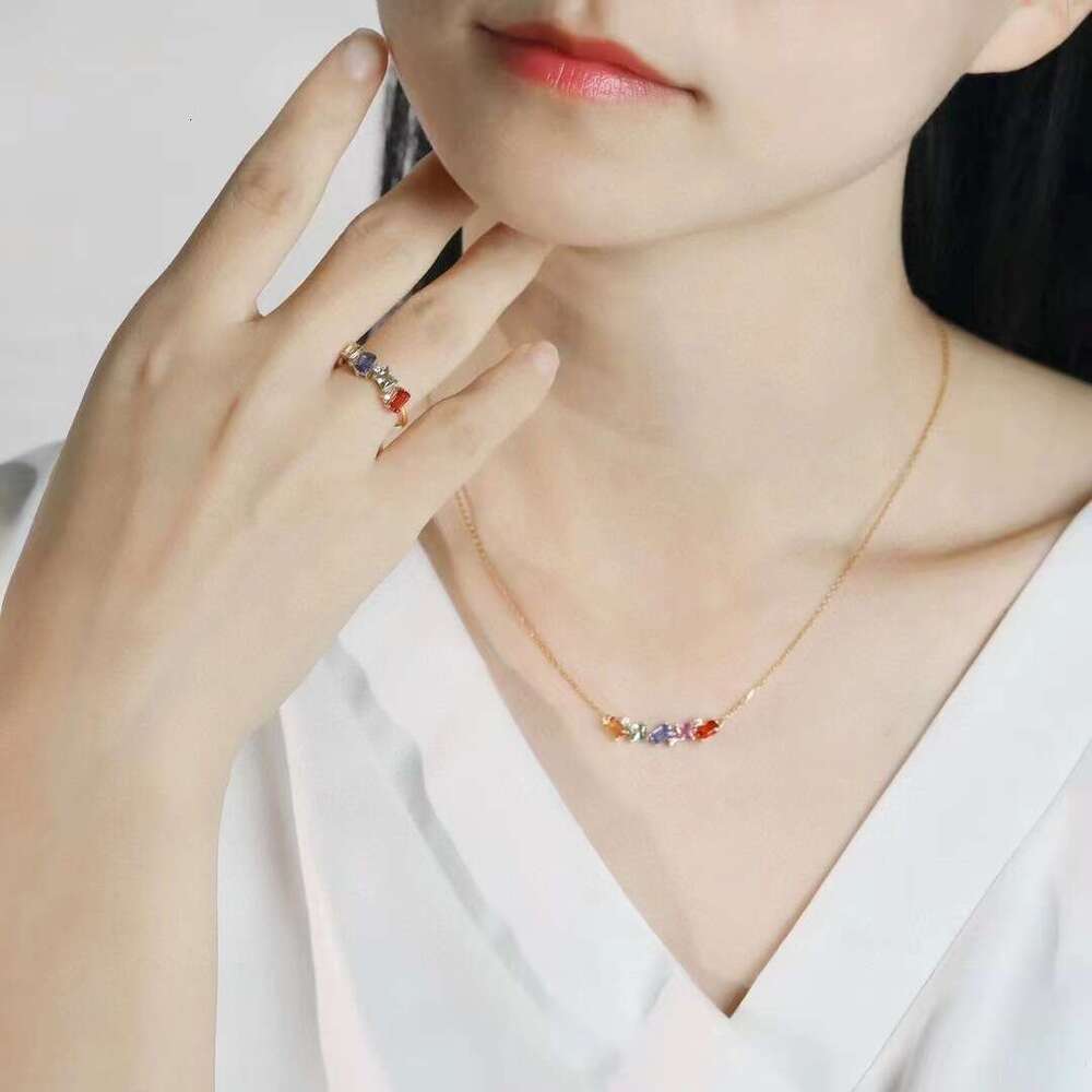 Dreamy Rainbow Light Luxury Niche Design Same Style Zircon Open Ring Jewelry