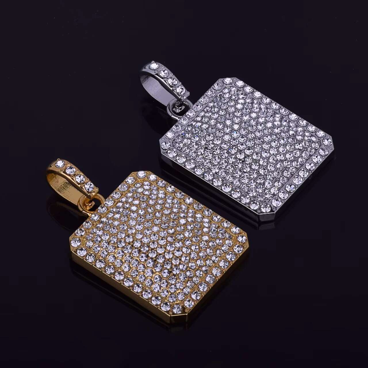 New Arrival 14k Gold .925 Silver Iced out Square Pendant Dog Tags Full Diamond Hip Hop Moissanite Necklace