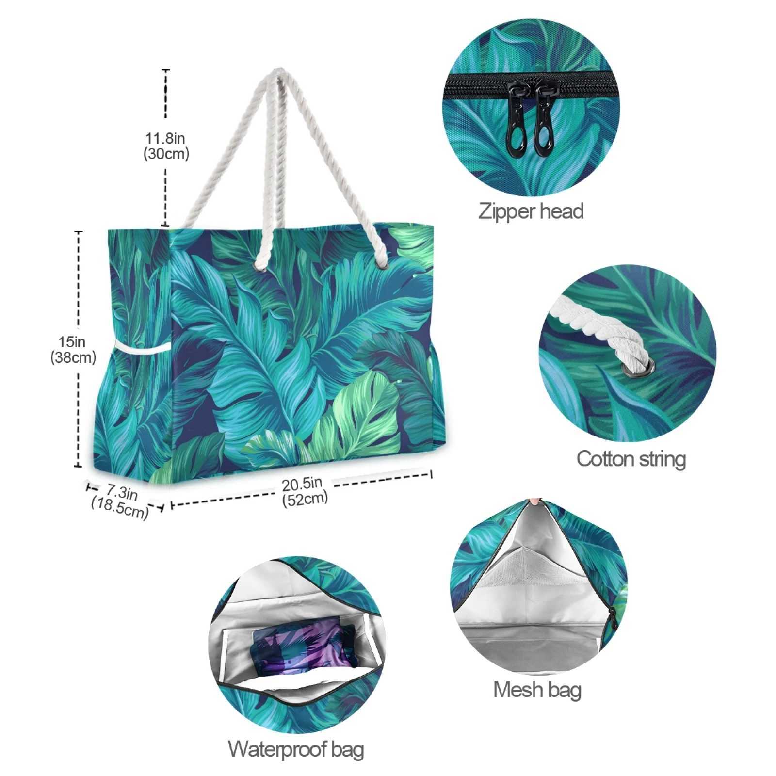 Wen Nylon Shopping Bag Five Cloth Shoulder Bag Green Leaves Environmental Storage Handbag Reusable Foldable Eco Beach Bag B250618
