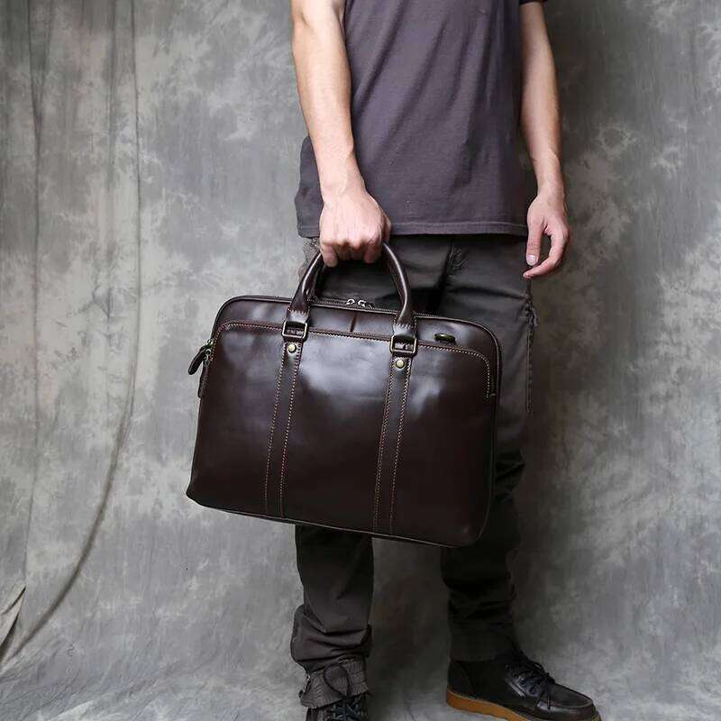 Retro Top Layer Cowhide Briefcase For Men's Business Fashion Genuine Leather Crossbody Handbag 15 Inch Computer Bag JLFGPJ