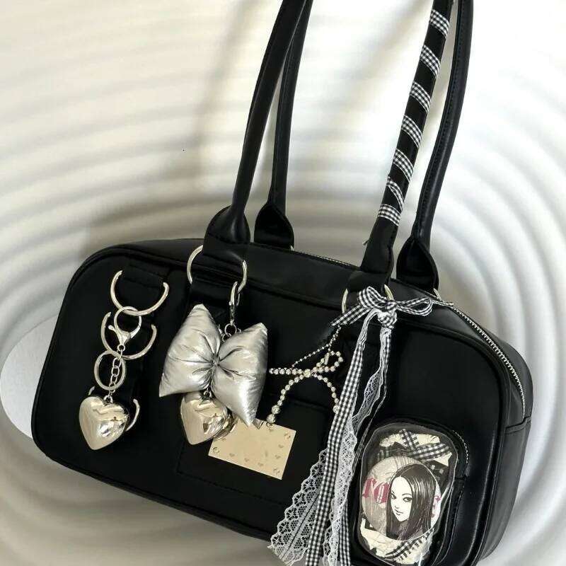 Haruku Kawaii Ita Women Handbag Underarm Bags Girls Transparent Shoulder Boston Bag Casual Commuter Large Capacity Purse