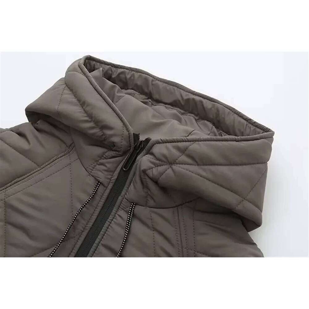 Winter New Women's Clothing Dia Grid Hooded Sleeved Loose Cotton Coat Long Jacket