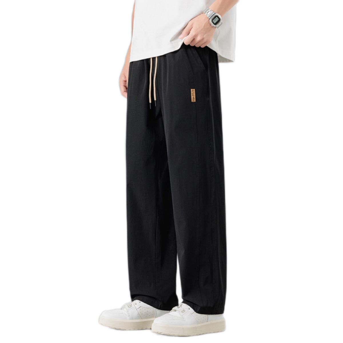 2025 Men's Ice Silk Streetwear Pants - Summer New Arrival Loose Straight-Leg Quick-Dry Sports Casual Long Trousers