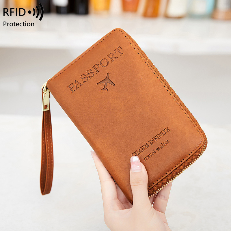 Free Shipping Luxury New RFID Passport Holder Ticket Organizer Document Bag Zipper Long Wallet Multifunctional Designer Travel Passport Bag Card Holde