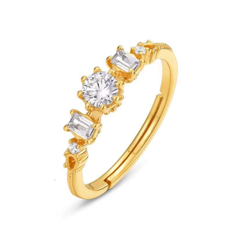 Japanese Summer Fine Rain Three Water Drops Crystal Anti-Natural Topaz Ring for Women Ins Adjustable