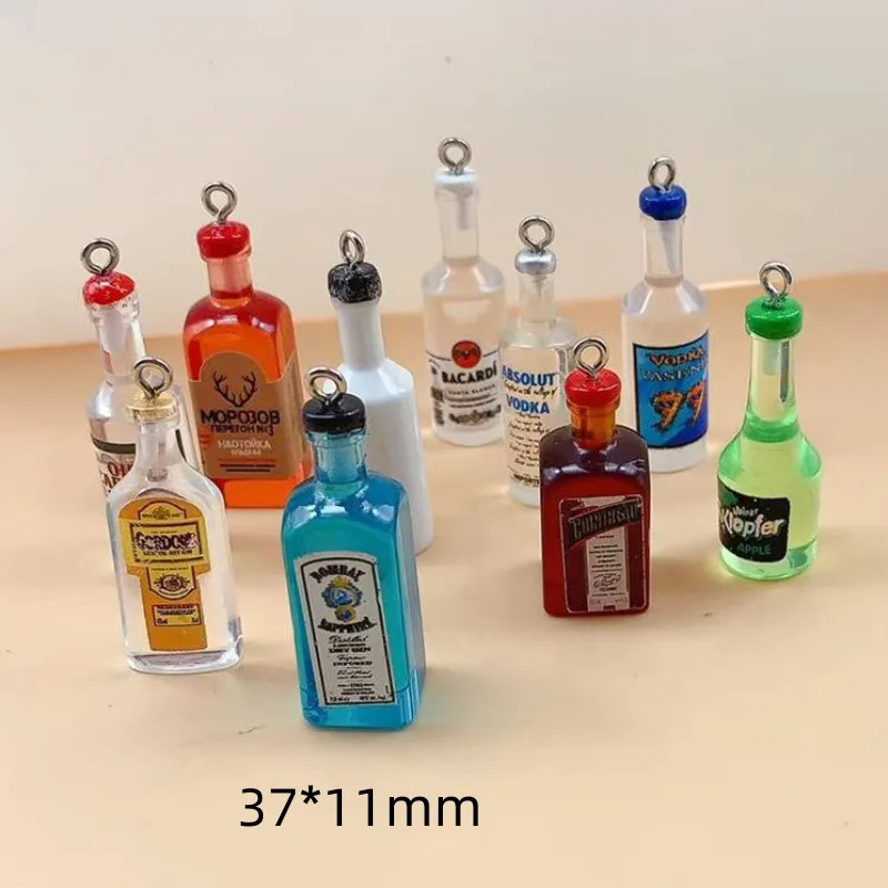 10pcs Mini Alcoholic Drink Bottle Resin Charms Wine Bottles Pendant For Earring Keychain Diy Cute Jewelry Making 250609