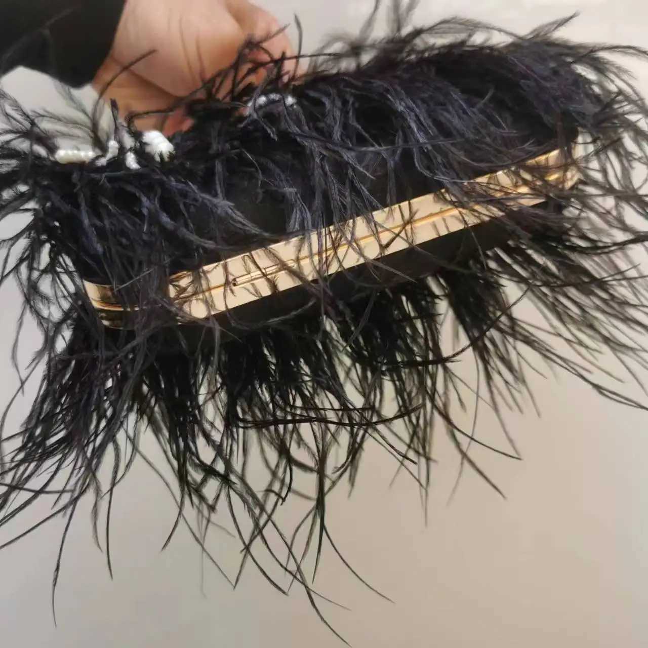 Multicolored Ostrich Feather Purse Clutch Bag Evening Hand Purse With Knuckle Ring Purple/Pink/White/Black Purse Z250618