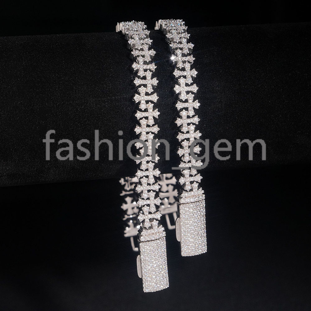 8MM Cross Cuban Chain VVS Moissanite Hip Hop Bracelet 925 Silver for Men and Women Cross Cuban Bracelet for Men and Women