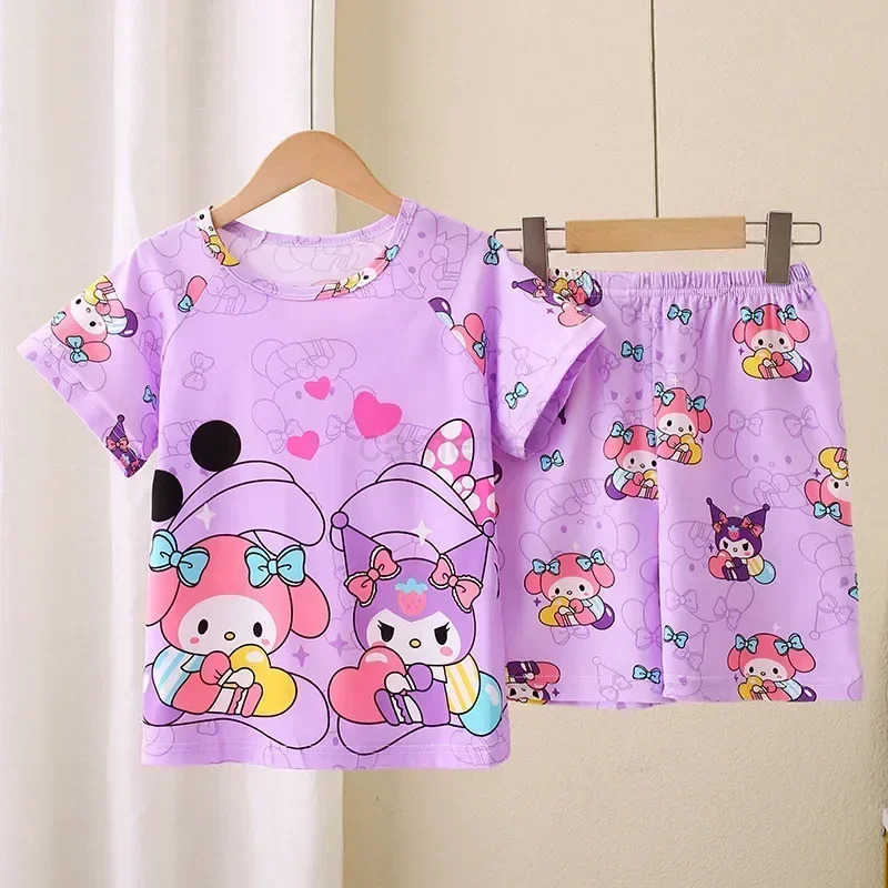 Saniro Hello Kitty Clothes Set Short Sleeve 2pcs T-shirt+Short 1 2 3 Years Old Summer New Clothing Girls Casual Loose XJ250618XJ250618