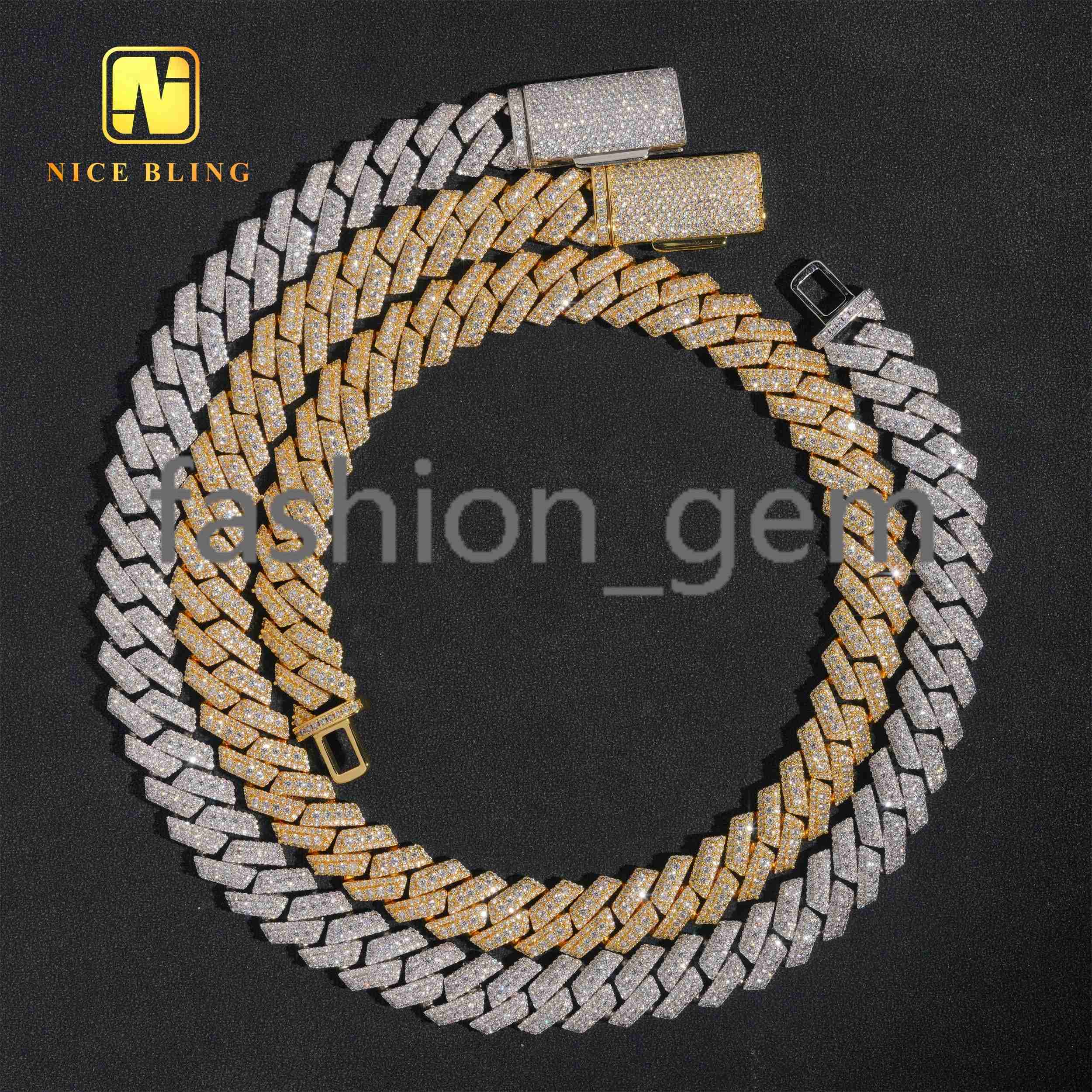 Factory Price Hip Hop Jewelry Cuban Necklace 15mm Iced Out Cuban Clink Chain Men 18k Gold Plated Brass moissanite moissaniteia Necklace