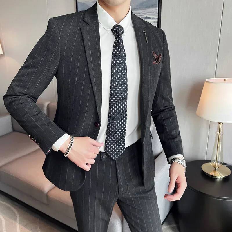 S-7Xl Blazer Vest Pants High-End Brand Plaid Retro Business Groom Wedding Party Slim Suit Fashion British Style Performance