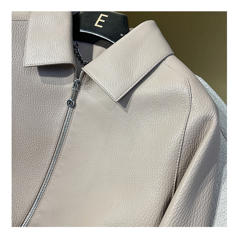 Chic Autumn Collection: Sleek Ladies' Leather Coat w/ Stand-Up Collar