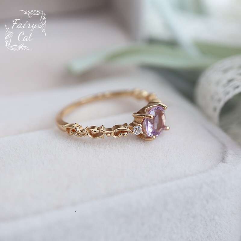 Little Sugar Cube Series Natural Amethyst Vine Hollow Luxury Ring Gold Plated Dreamy Cute Fresh Style for Women