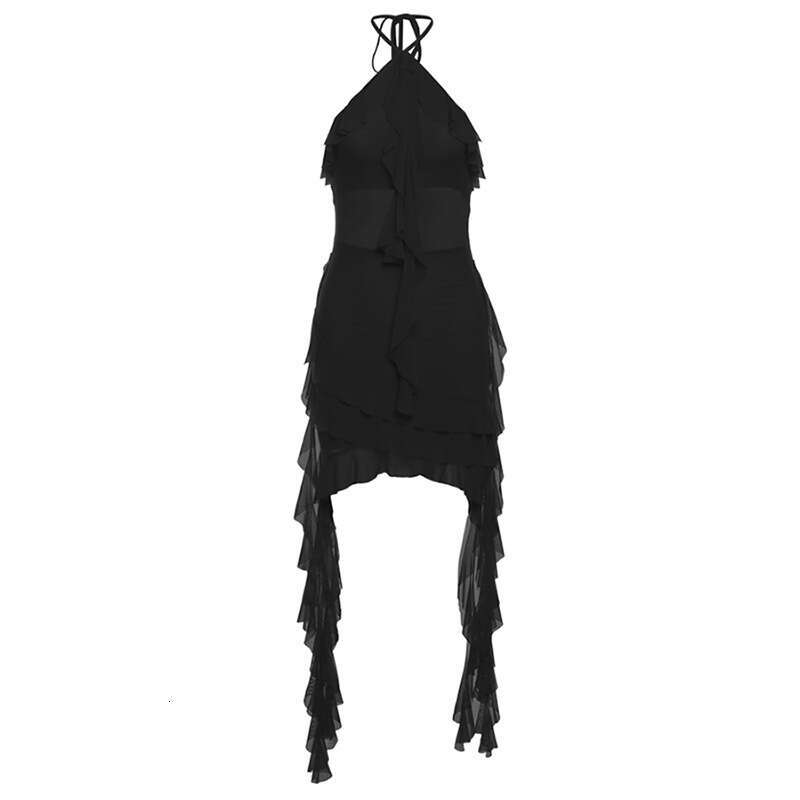Autumn Winter New Women's Solid Color Slim Fit High Waist Street Fashion Halter Neck Backless Dress B5