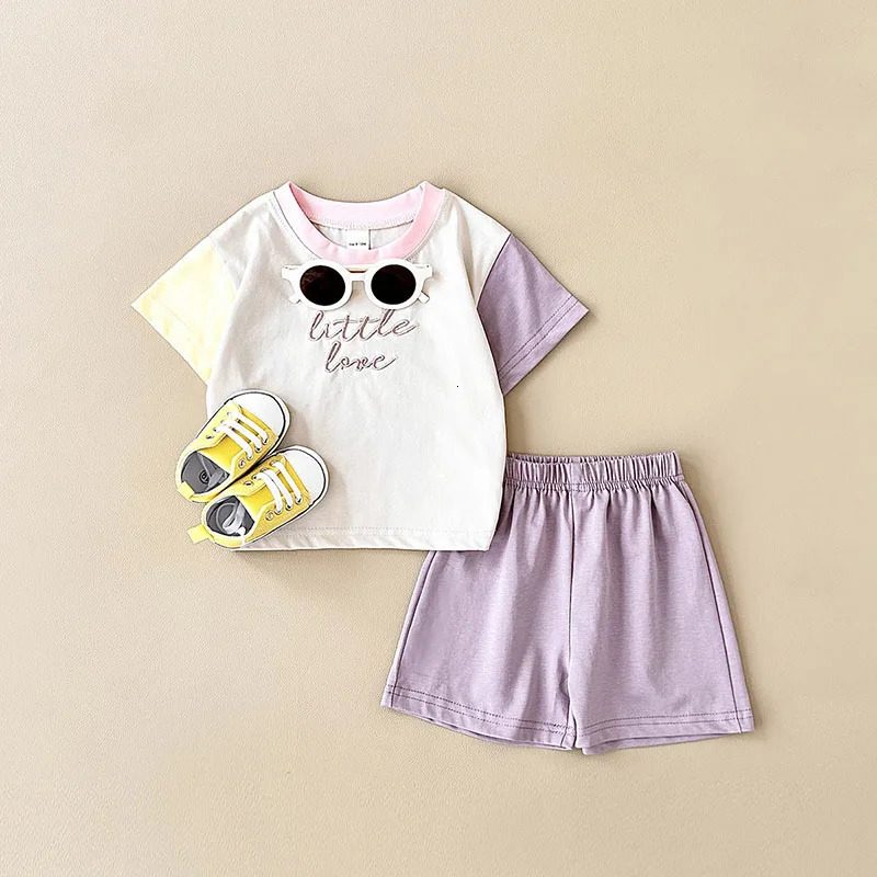 MILANCEL Summer Baby Clothes Set 9M4T Color Block Letter Toddler Girls TshirtShorts Infant Leisure Cotton Outfit 2PCS 250618