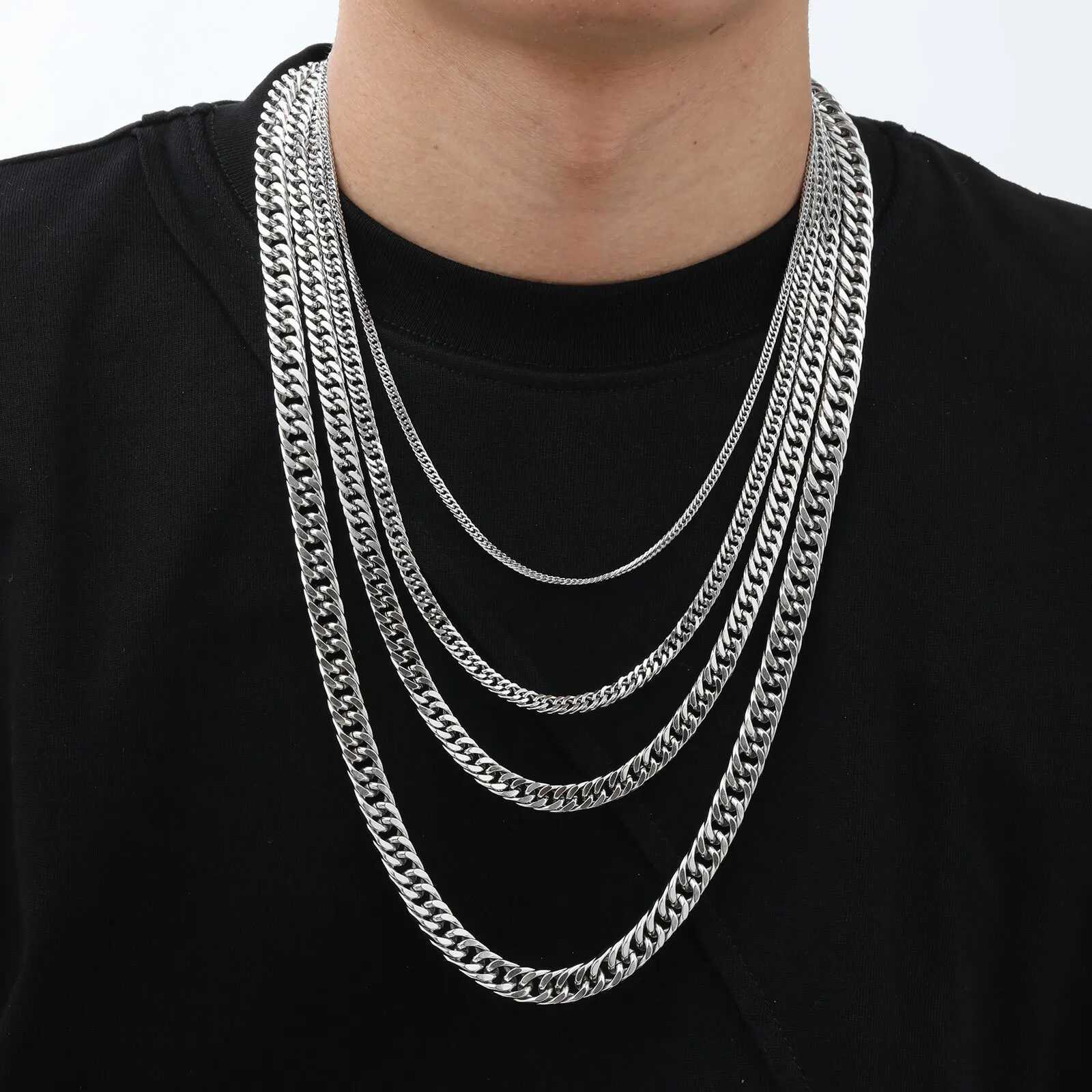 Vnox 3/5/7/9mm Thick Cuban Chain Necklaces for Men Women Simple Miami Curb Links Collar Waterproof Stainless Steel Unisex Chain W250618