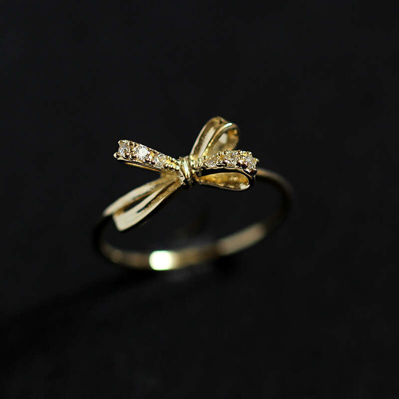 Korean and Japanese Style Fashion Personality Gold-Plated Bowknot Light Luxury for Women Niche Design Index Finger Ring