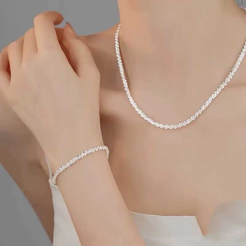 Exquisite 925 sterling silver sparkling necklace for women engagement party jewelry gifts W250618
