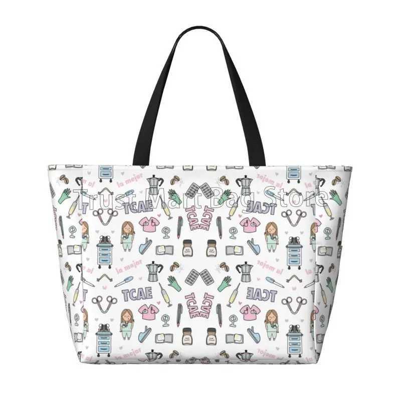Custom Nurse in Distress Doctor Nurse Medical Beach Tote Bag for Women Extra Large Gym Carry on Travel Shopping Bags W250618